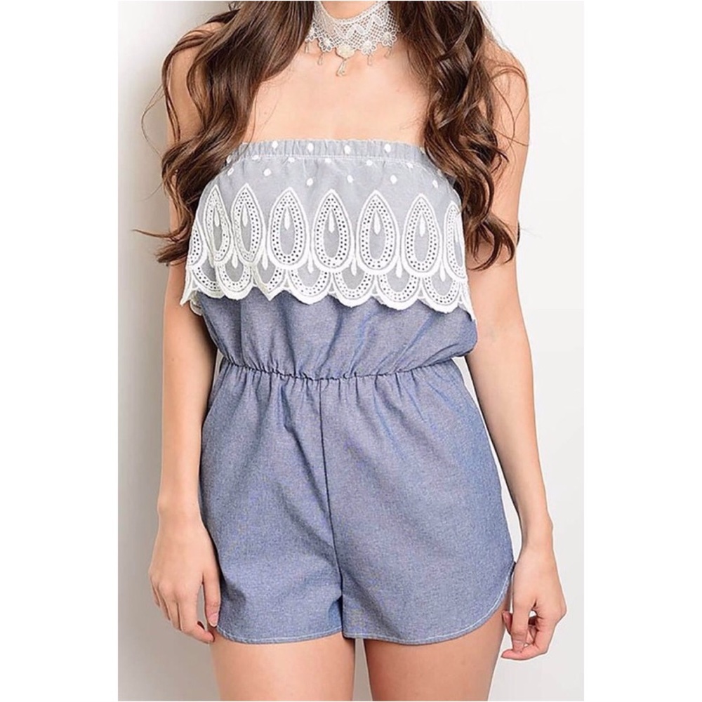 🔥🔥trim tiered denim romper🔥🔥